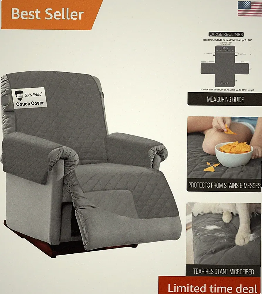 Generous-Sized Charcoal Slipcover for Large Recliners - Pet & Stain Resistant