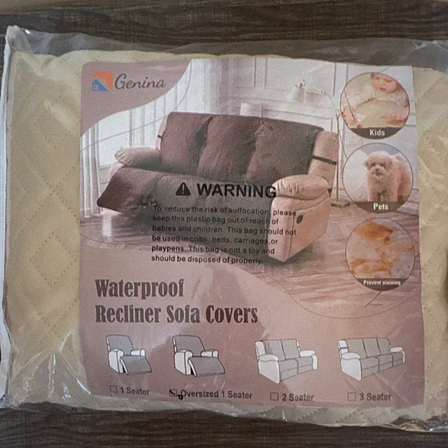 Genina Waterproof Quilted Beige Slipcover for Recliner & Sofa, Universal Fit