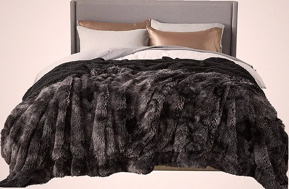 GentleSoft Fluffy Tie Dye Black Blankets Queen Size for Bed, Thick Sherpa Faux