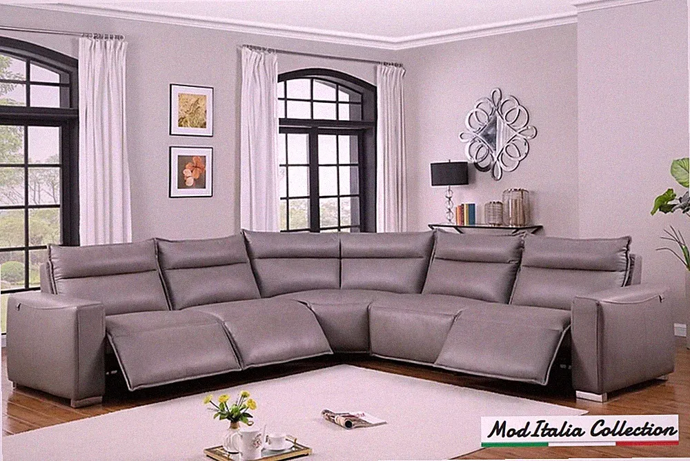 GENUINE 125" Italian Leather Sectional Power Recliner Gray Contemporary Living