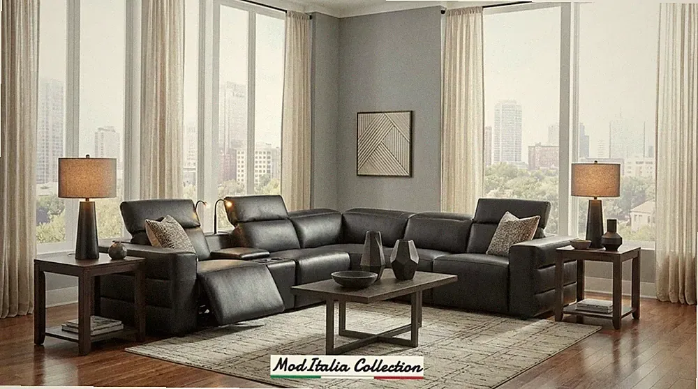 GENUINE 127" Italian Leather 3-Power Recliner Sectional Contemporary Black