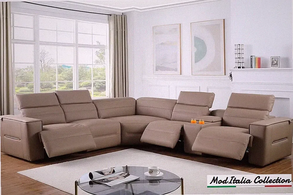 GENUINE 132" Italian Leather Sectional Power Recliner Brown Contemporary Living