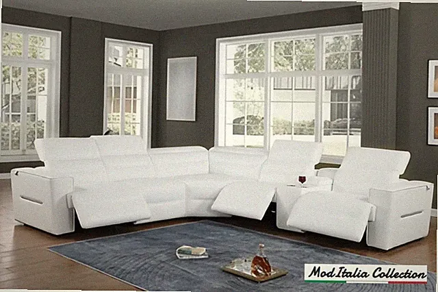 GENUINE 132" Italian Leather Sectional Power Recliner White Contemporary Living