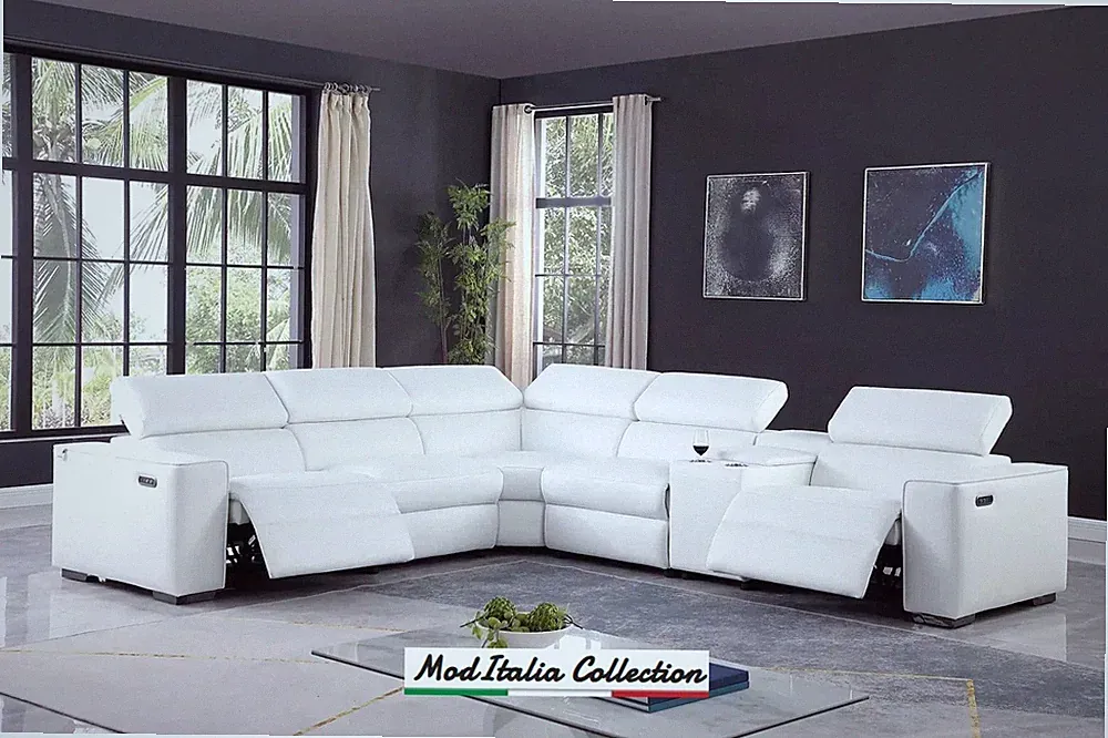 GENUINE 136" Italian Leather Sectional Power Recliner White Contemporary Living