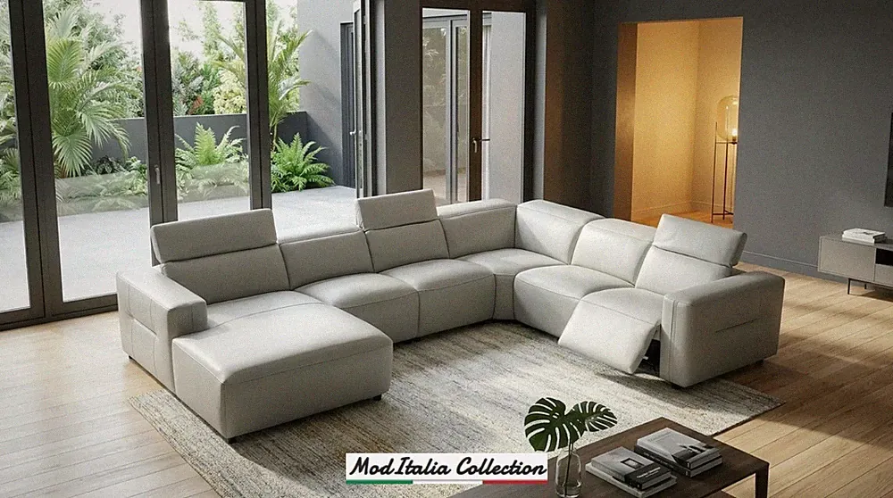 GENUINE 152" Italian Leather Sectional Power Recliner & Chaise Contemporary Gray