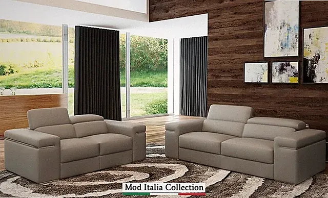 GENUINE Italian Leather 2PC Modern Gray Sofa Loveseat Contemporary Living Room