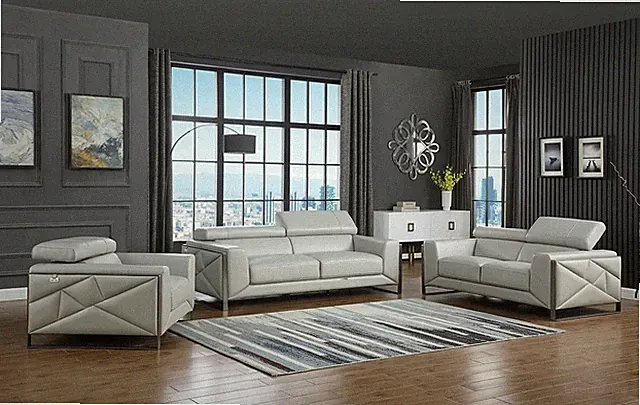 GENUINE Italian Leather Light Gray 3PC Sofa Loveseat Chair Contemporary Living