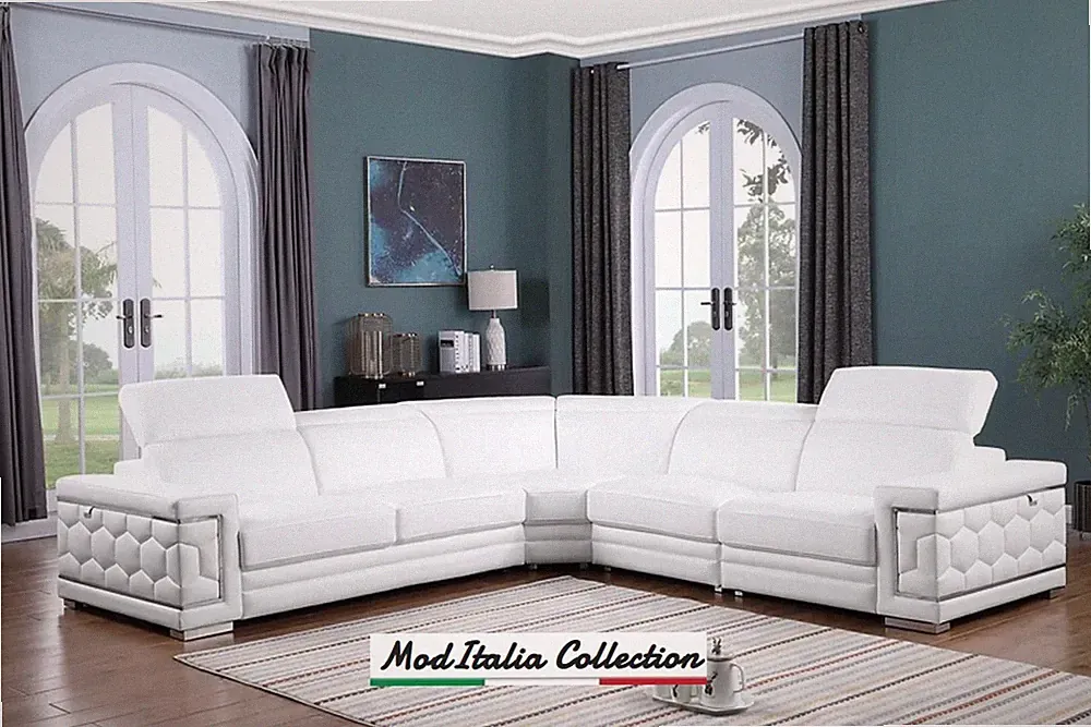 GENUINE Italian Leather White 122" Sectional Modern Contemporary Living Room