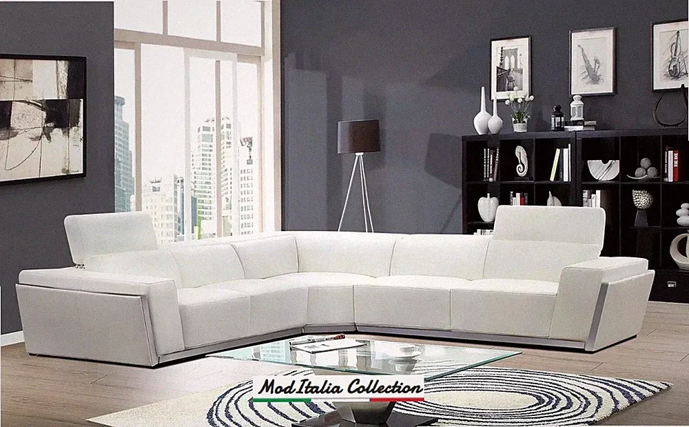 GENUINE Italian Leather White 130" Wide Sectional Contemporary Living Room Set
