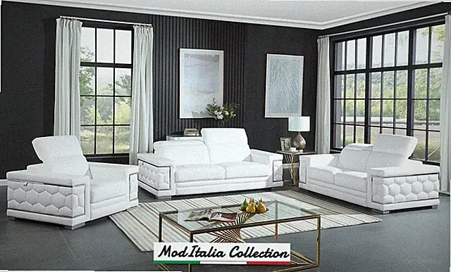 GENUINE Italian Leather White 3PC Sofa Loveseat Chair Contemporary Living Room