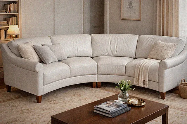 Genuine Leather Curved Sectional Sofa – Designer Style | 134” Wide