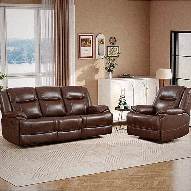 Genuine Leather Manual Recliner Sofa Furniture Set for Living Room, Included Sin
