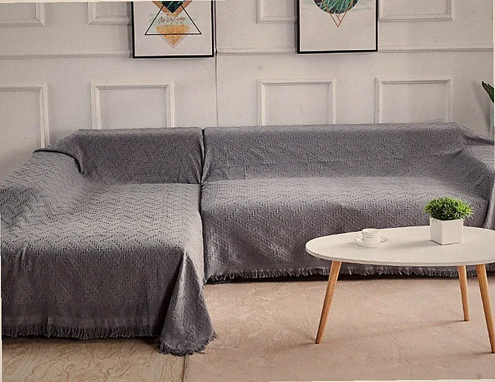Geometric Jacquard Sectional Couch Covers for Sectional Sofa - 2 Pieces Washa...