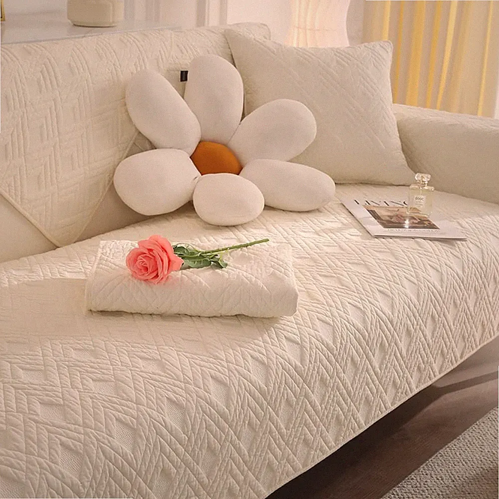 Geometric Quilted Sofa Cover Cotton Sectional Couch Covers Anti Slip L Shape...