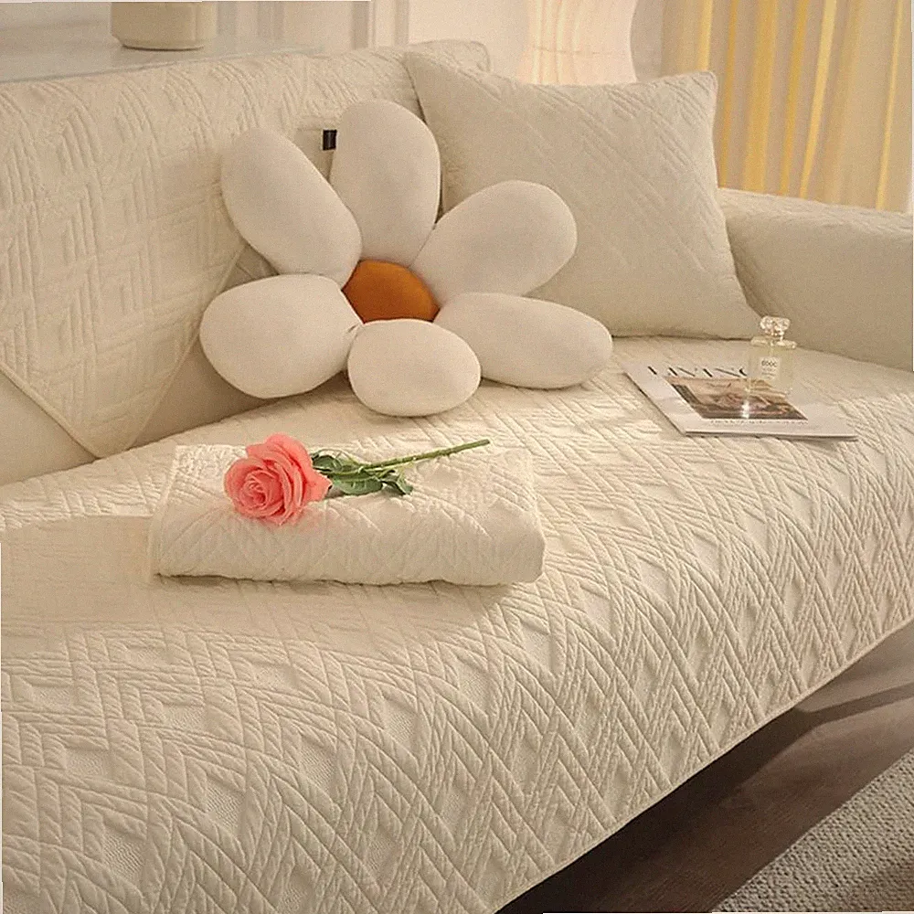 Geometric Quilted Sofa Cover Cotton Sectional Couch Covers Anti Slip L Shape Cou
