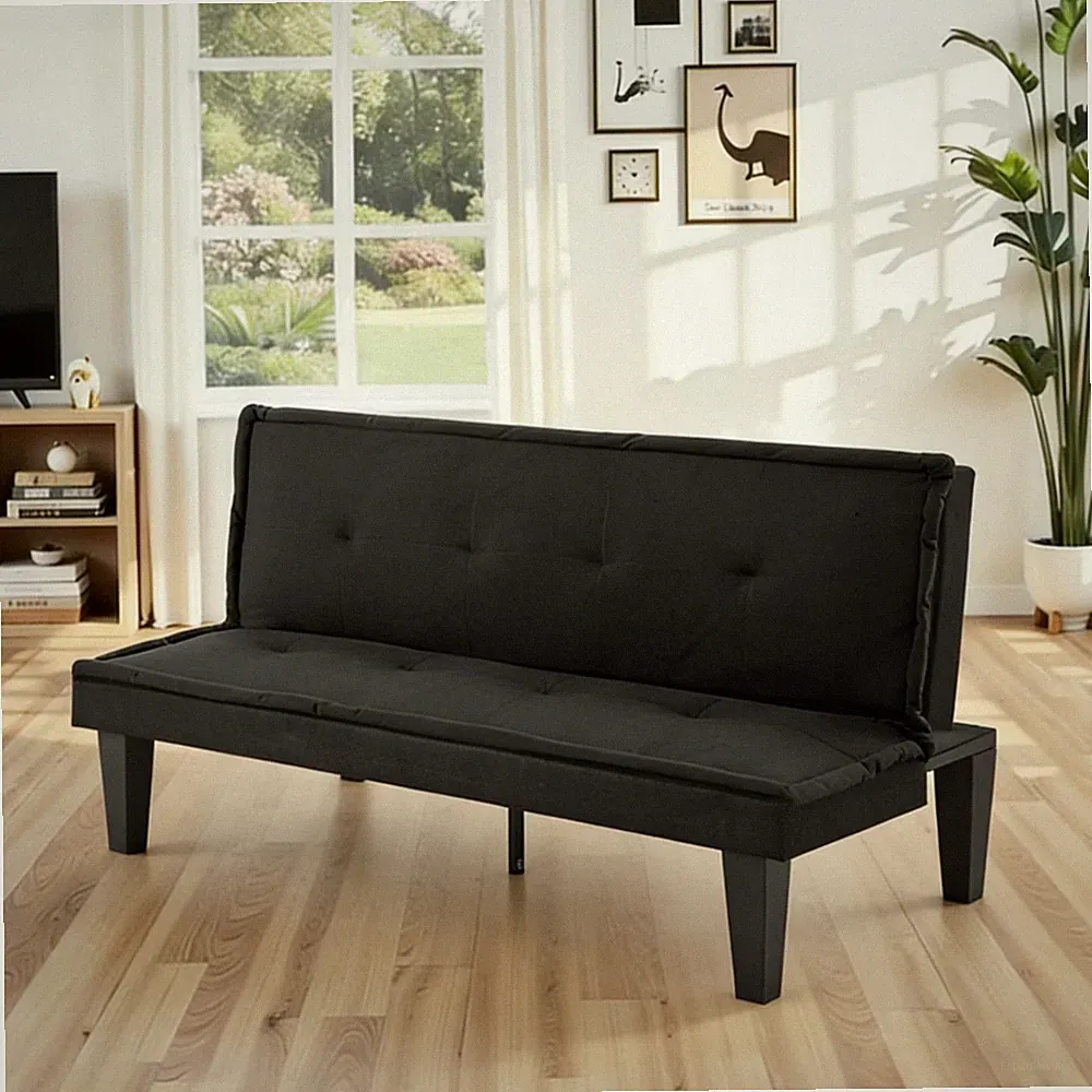 Gewnee Black 62.99" Futon Sofa Bed 5-Level Adjustable Loveseat Foldable Sleeper
