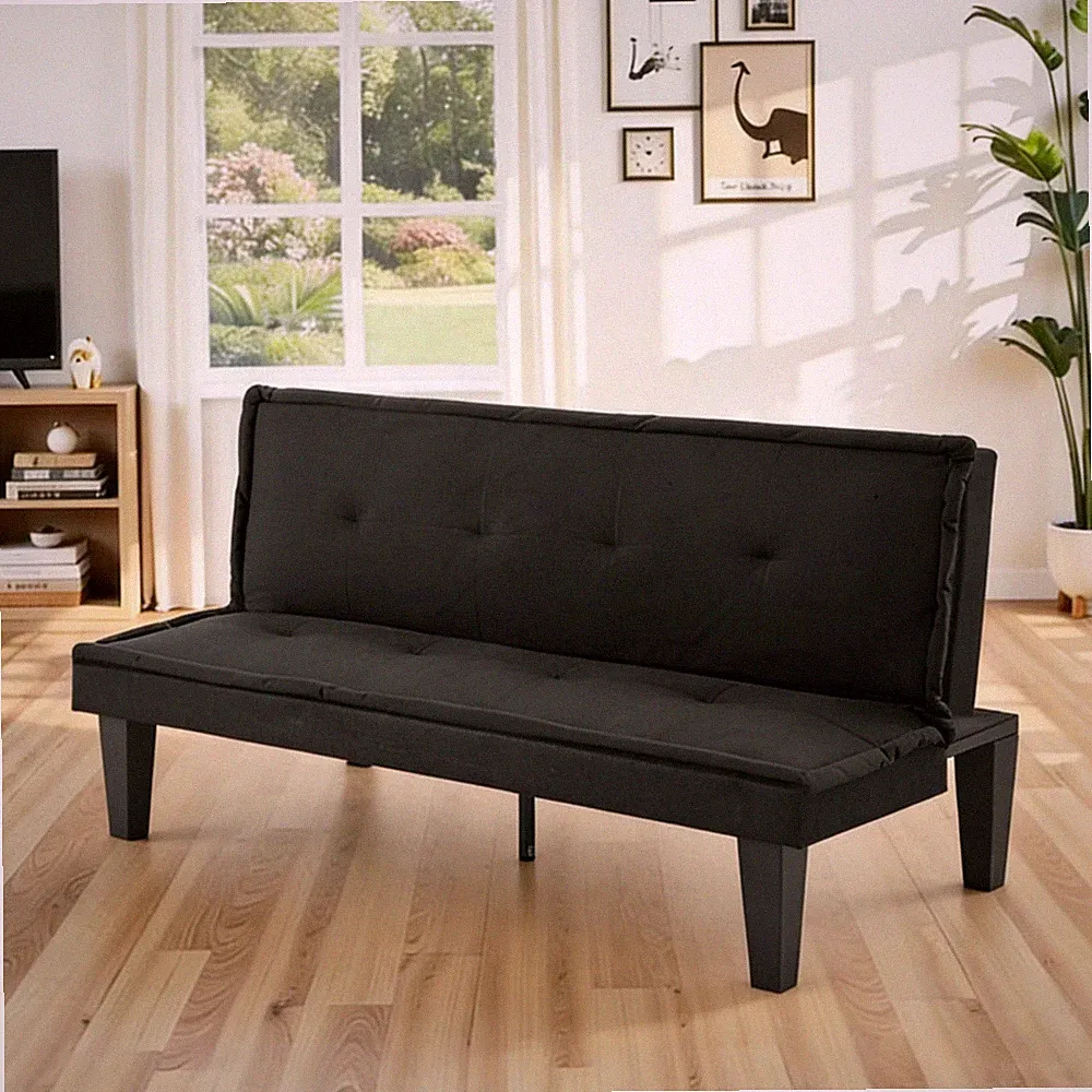 Gewnee Black 62.99" Futon Sofa Bed, 5-Level Adjustable Loveseat, slleping