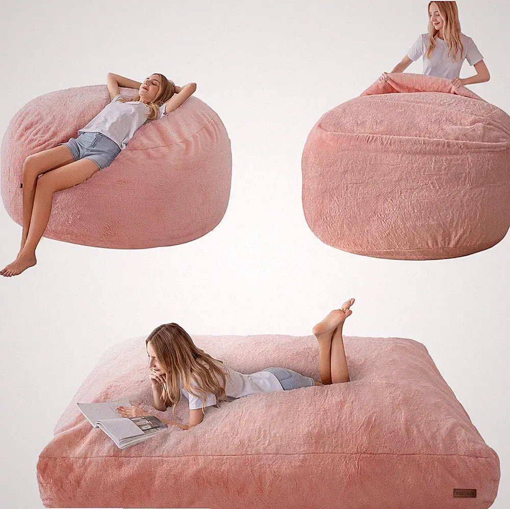 Giant Bean Bag Chair Bed for Adults, Convertible Beanbag Folds from Lazy Chair t