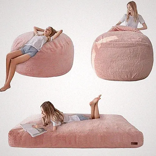 Giant Bean Bag Chair Bed for Adults, Convertible Beanbag Folds from Twin Pink