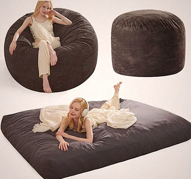 Giant Bean Bag Chair & Mattress Sleeper - Removable Foam, Oversized Sofa Bed
