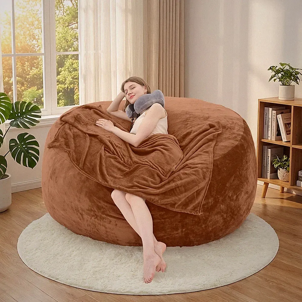 Giant Memory Foam Bean Bag Chair Large Sofa Bed Lounge with Pillow Blanket Rug