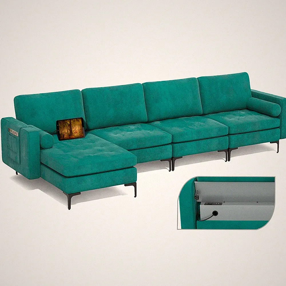 Giantex 128" Extra-Large 4 Seat Sofa Sectional Couch USB Ports Storage L-Shape S