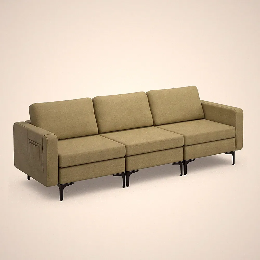 Giantex 3-Seat Sectional Sofa Couch 94.5" Modular Sleeper Green Modern Mid Centu