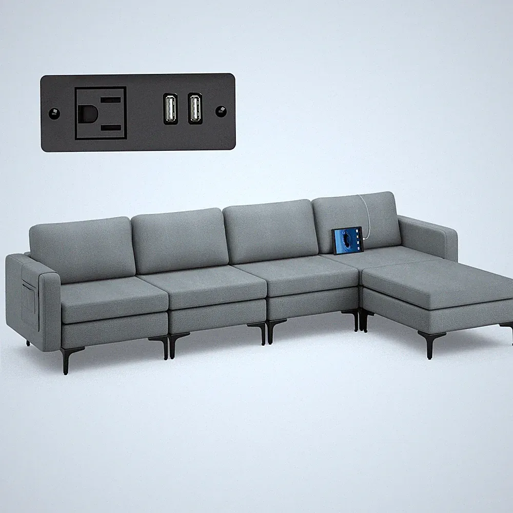 Giantex 4 Seat Convertible Sofa Couch, 123" L Sectional Sleeper with USB Ports S
