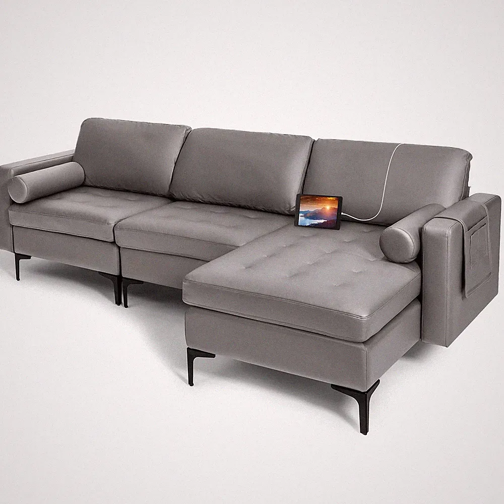 Giantex 97" Large Couch 3 Seat Sectional Sofa Set L-Shaped Modular Sleeper Conve