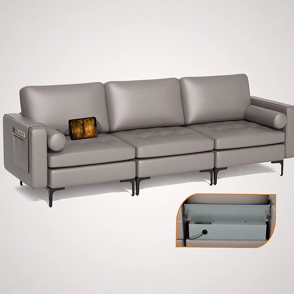 Giantex 97" Sectional Sofa Couch 3-Seater Modular Sleeper USB Ports Metal Legs D