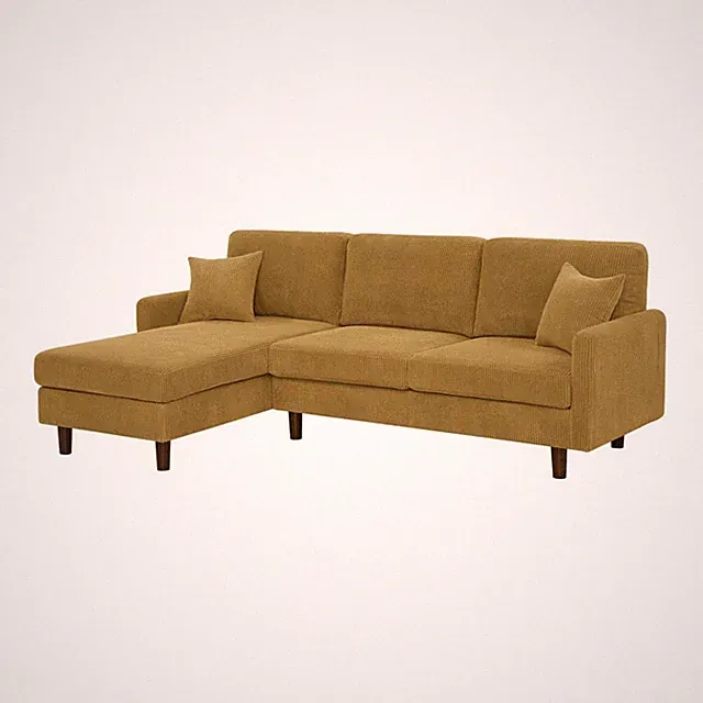 Ginger Corduroy Sectional with Wooden Legs and Pillows