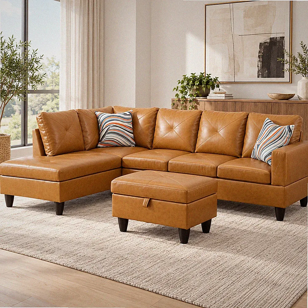 Ginger Faux Leather 3-Piece Couch Living Room Sofa Set A