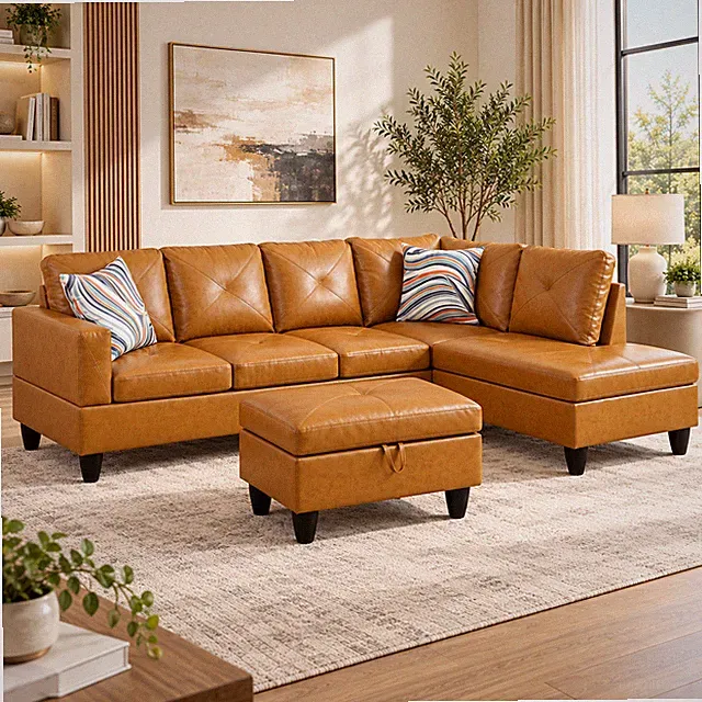 Ginger Faux Leather 3-Piece Couch Living Room Sofa Set B