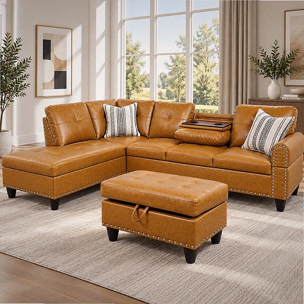 Ginger Semi PU Synthetic Leather 3-Piece Sofa Set A