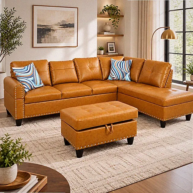 Ginger Semi PU Synthetic Leather 3-Piece Sofa Set B
