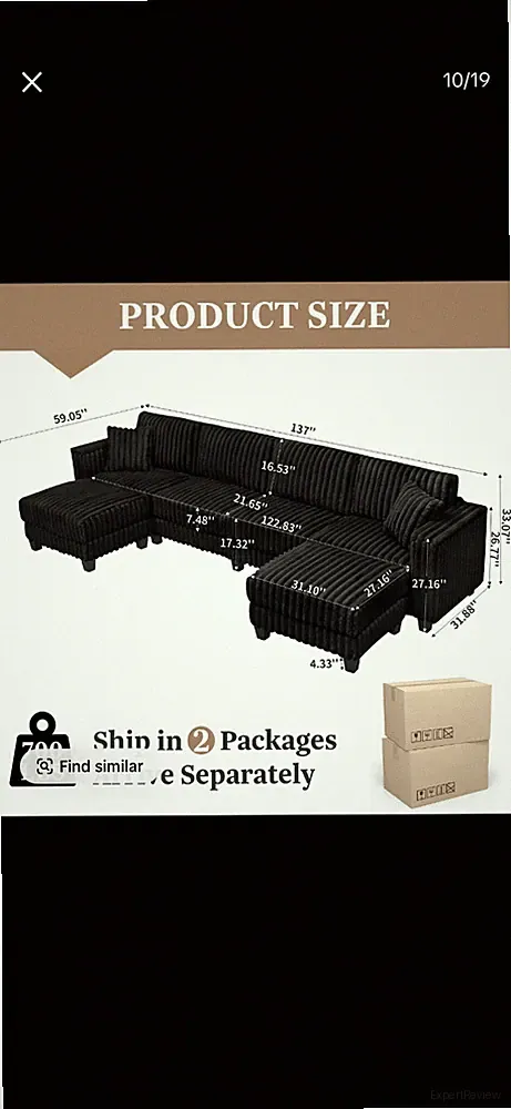 Giratree Furniture 137" Faux Rabbit Fur U-Shaped Modular Sectional Sofa with Cha
