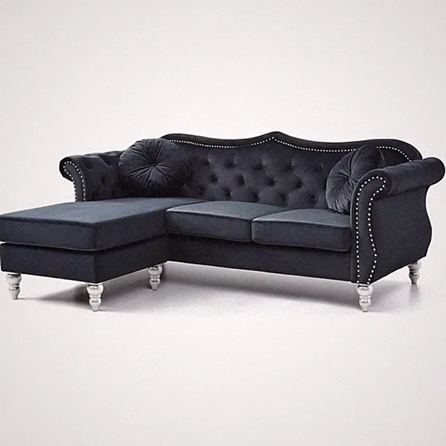 Glory Furniture Hollywood Velvet Sofa Chaise in Black