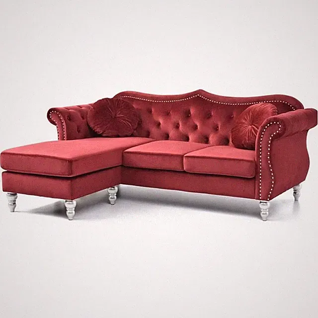 Glory Furniture Hollywood Velvet Sofa Chaise in Burgundy