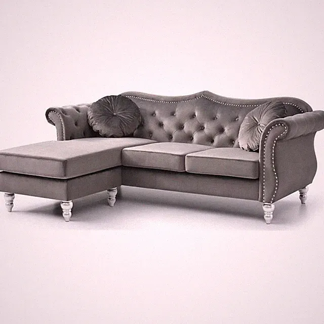 Glory Furniture Hollywood Velvet Sofa Chaise in Dark Gray