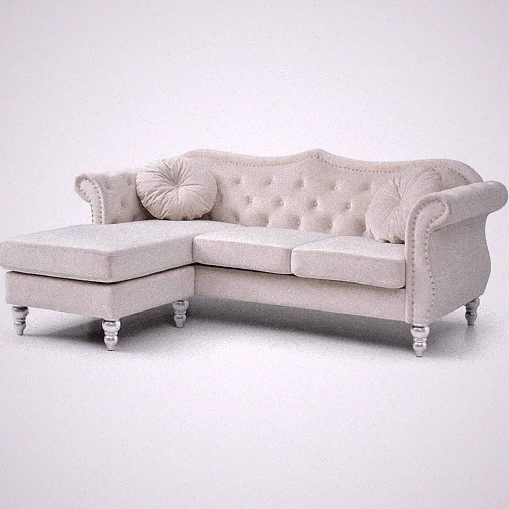 Glory Furniture Hollywood Velvet Sofa Chaise in Ivory
