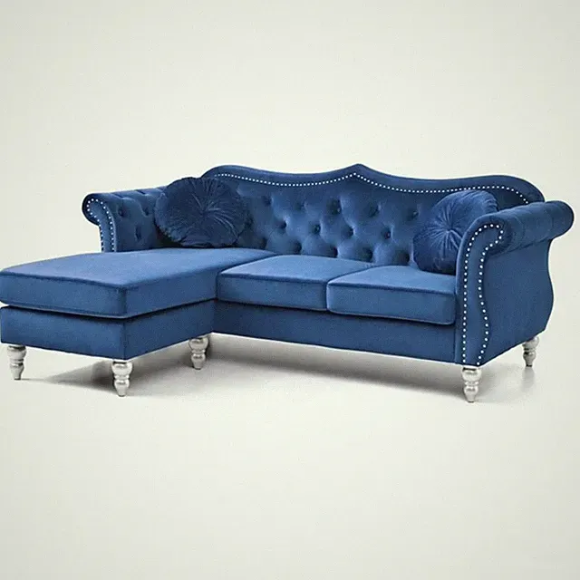 Glory Furniture Hollywood Velvet Sofa Chaise in Navy Blue