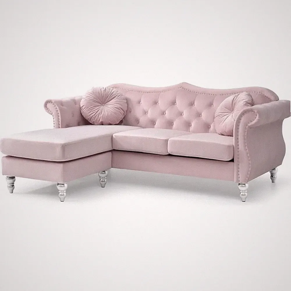 Glory Furniture Hollywood Velvet Sofa Chaise in Pink