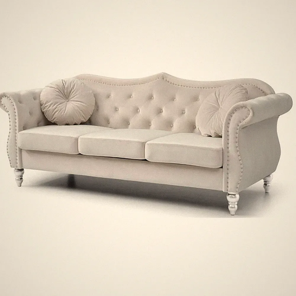 Glory Furniture Hollywood Velvet Sofa in Ivory