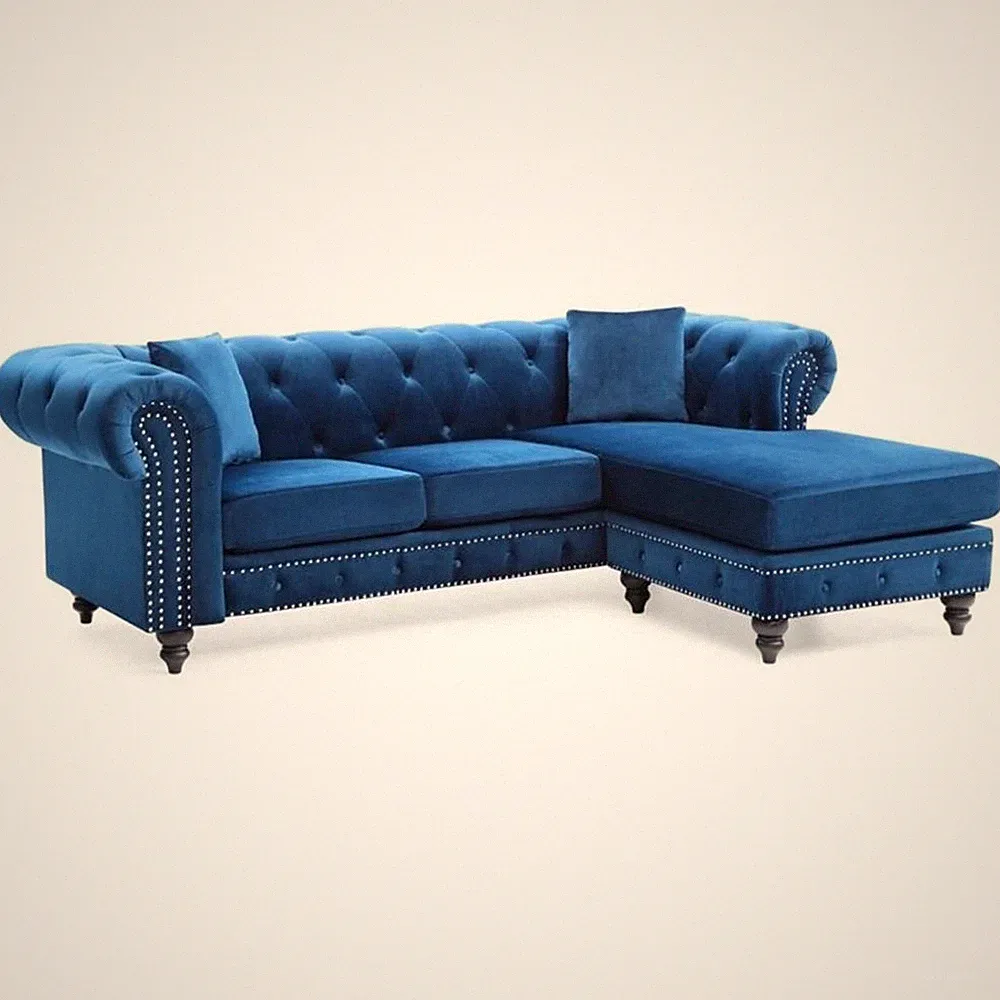 Glory Furniture Nola Velvet Sofa Chaise in Navy Blue
