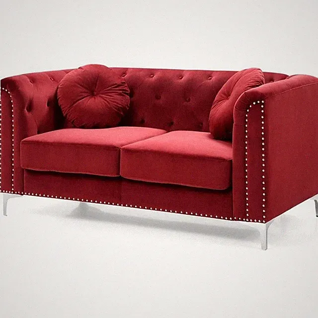 Glory Furniture Pompano Velvet Loveseat in Burgundy