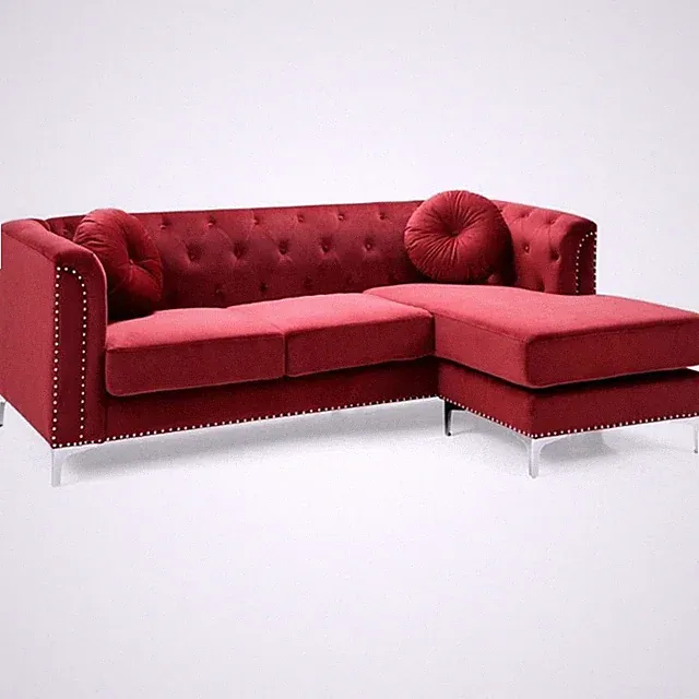 Glory Furniture Pompano Velvet Sofa Chaise in Burgundy