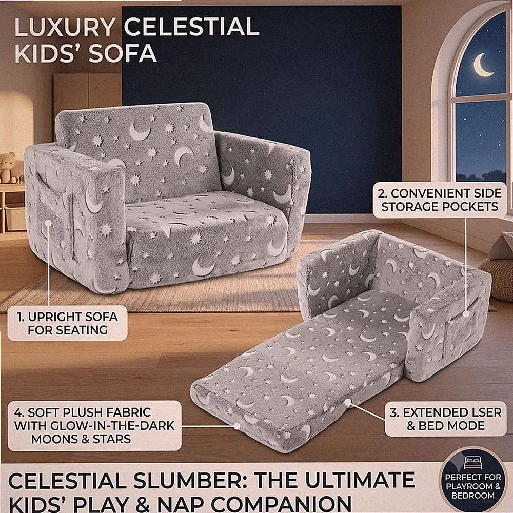 Glow-in-the-Dark Kids Foldable Sofa Bed All-Sponge Single Chaise Lounge