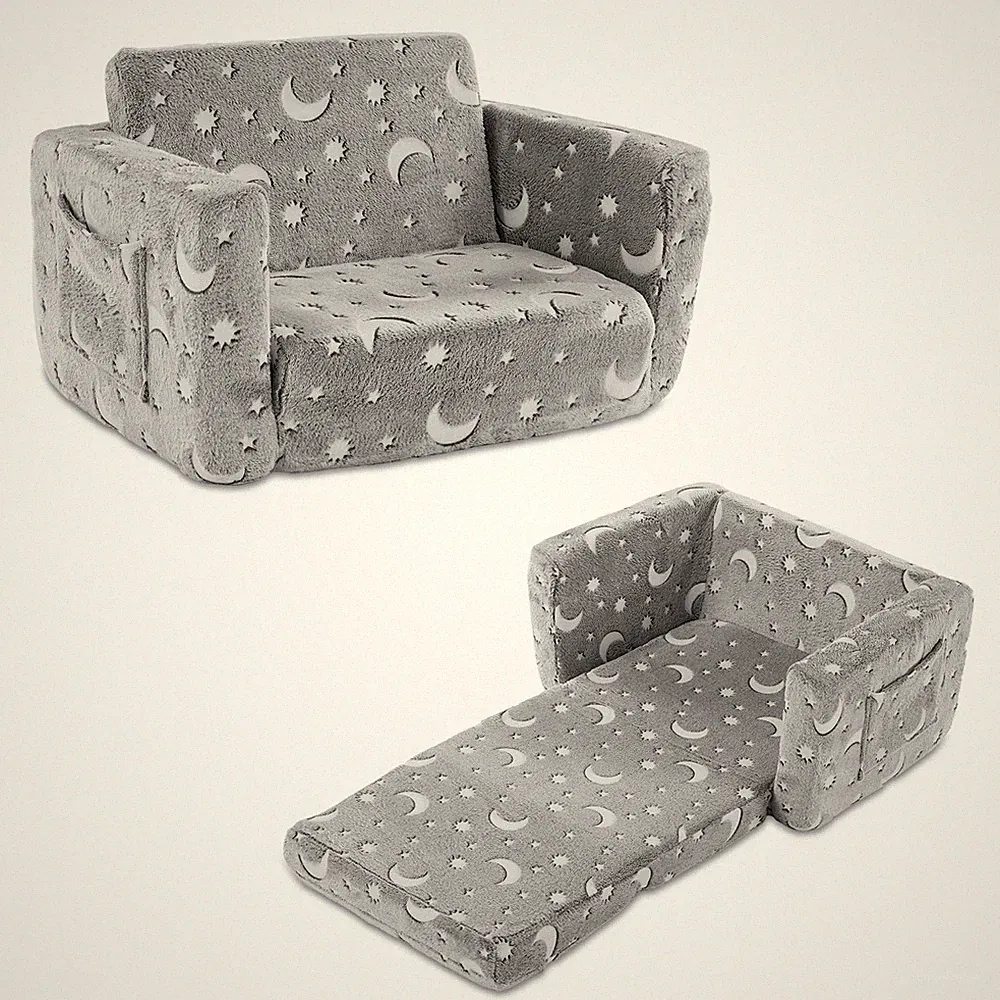 Glow-in-the-Dark Kids Foldable Sofa Bed All-Sponge Single Chaise Lounge Light