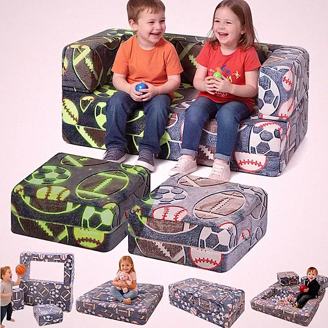 Glow in the Dark Modular Kids Play Couch - Convertible Foam Sofa for Playroom