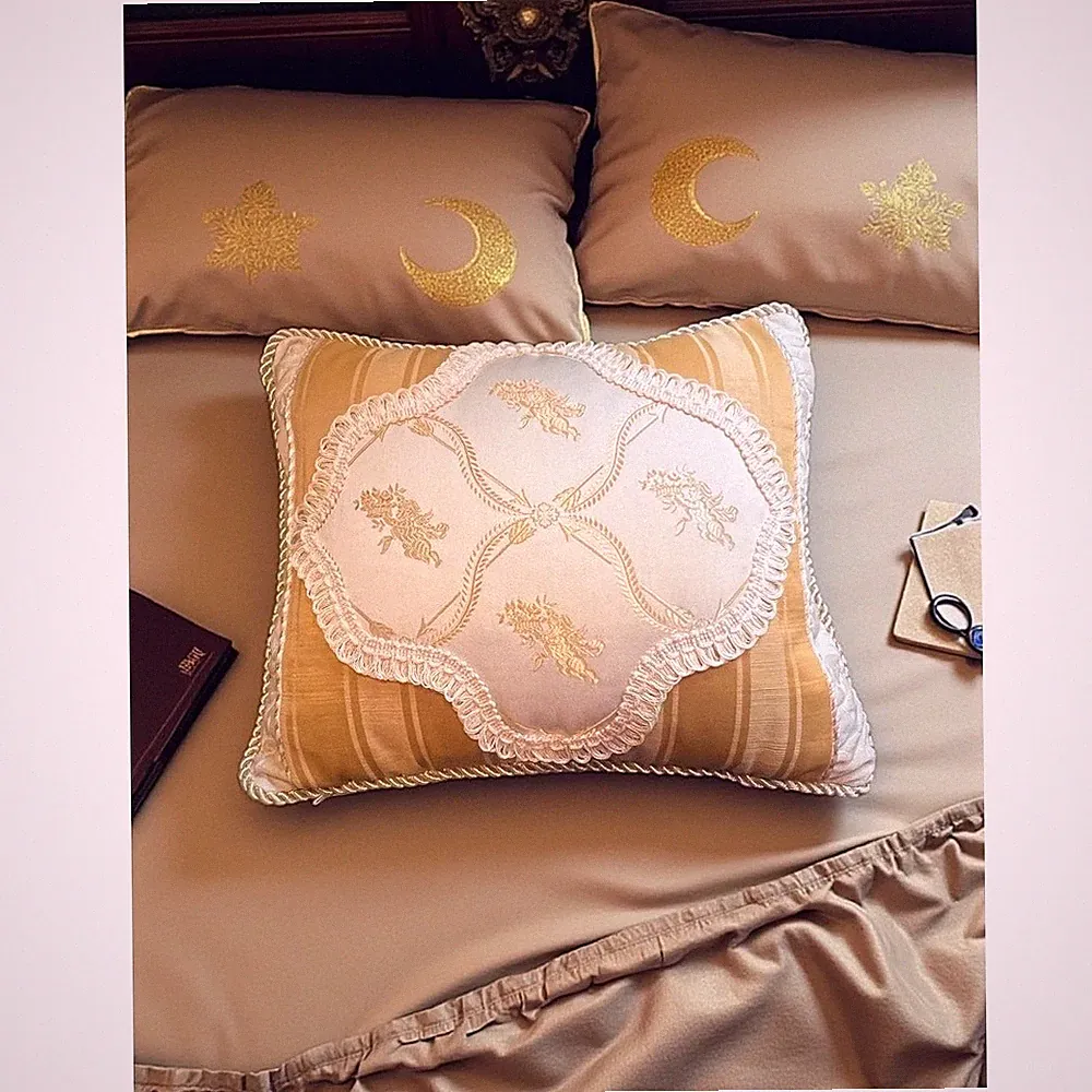 Gold Damask Decorative Pillow-Throw-Baroque-French-Regency-Grandmillennial-Bed